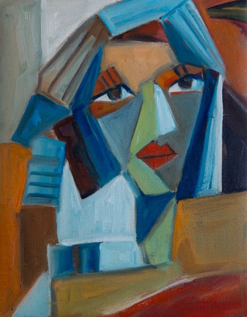 Blue Hair Cube – original painting by Asali Studio