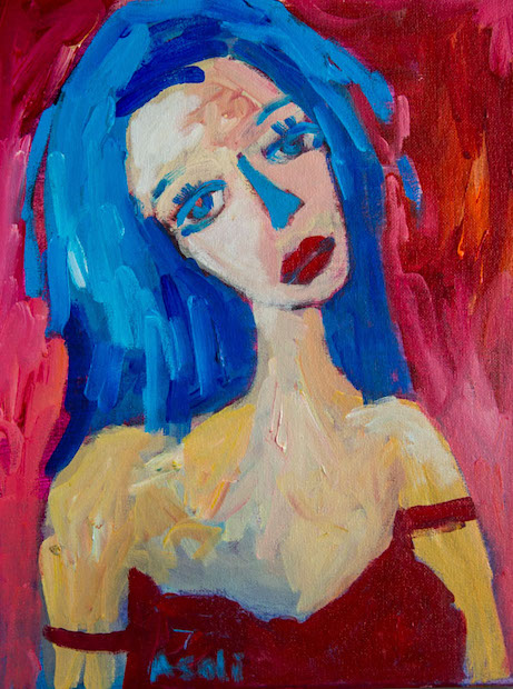 Lady with Blue – portrait painting by Asali Studio