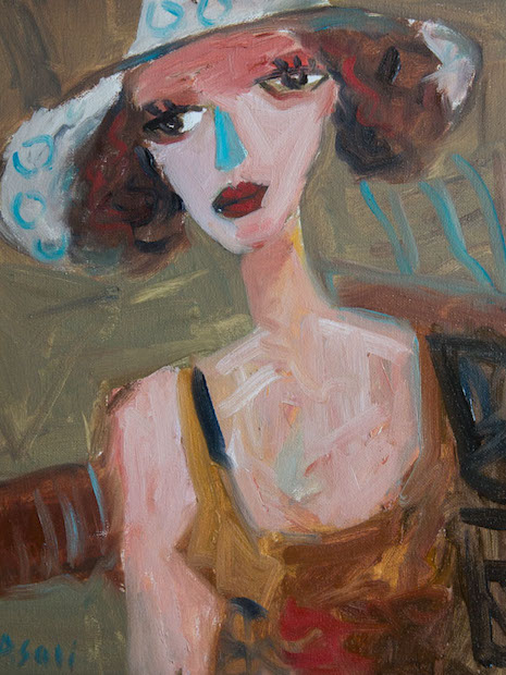 Portrait in Cafe Paris – portrait painting by Asali Studio